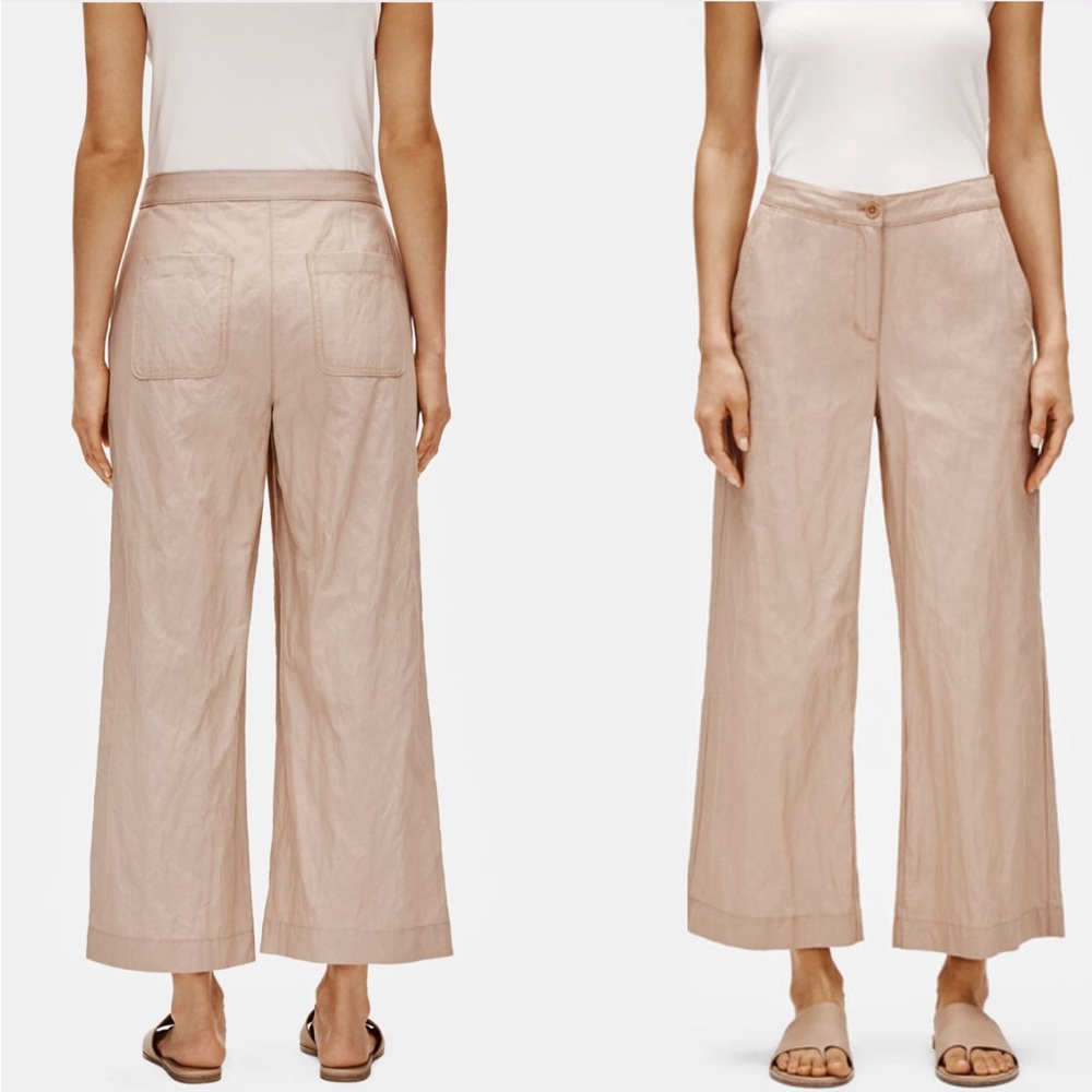 Eileen Fisher Organic Cotton Steel Wide Leg Ankle Pants Cream Tan 14P Petite NWT